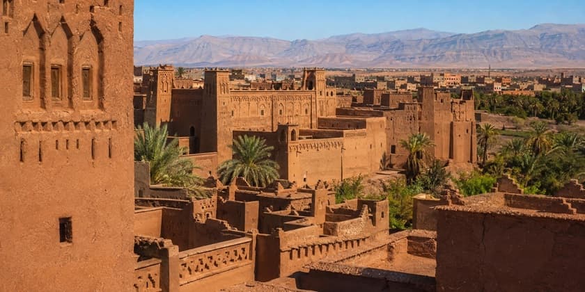 Traditional earthen kasbah buildings around Ouarzazate Morocco