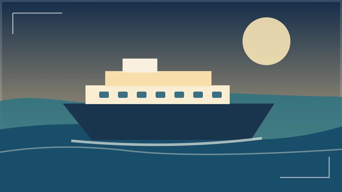 Illustration of a ferry crossing between Spain and Morocco