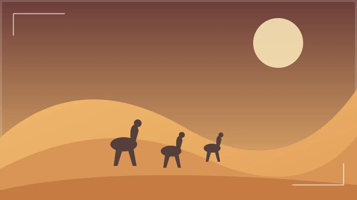 Illustration of camel silhouettes among the Erg Chebbi dunes