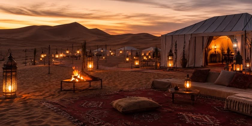 Traditional music around a campfire at a Sahara desert camp near Merzouga